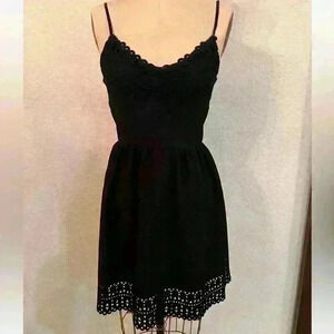 Black eyelet detail dress, Size S, by Three Pink Hearts